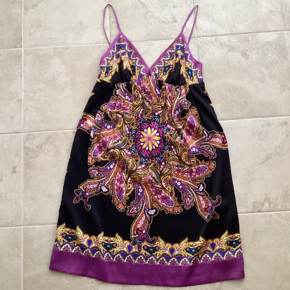 ECI New York Printed Silk Mini Slip Dress Fab Graphic Print Spaghetti Straps